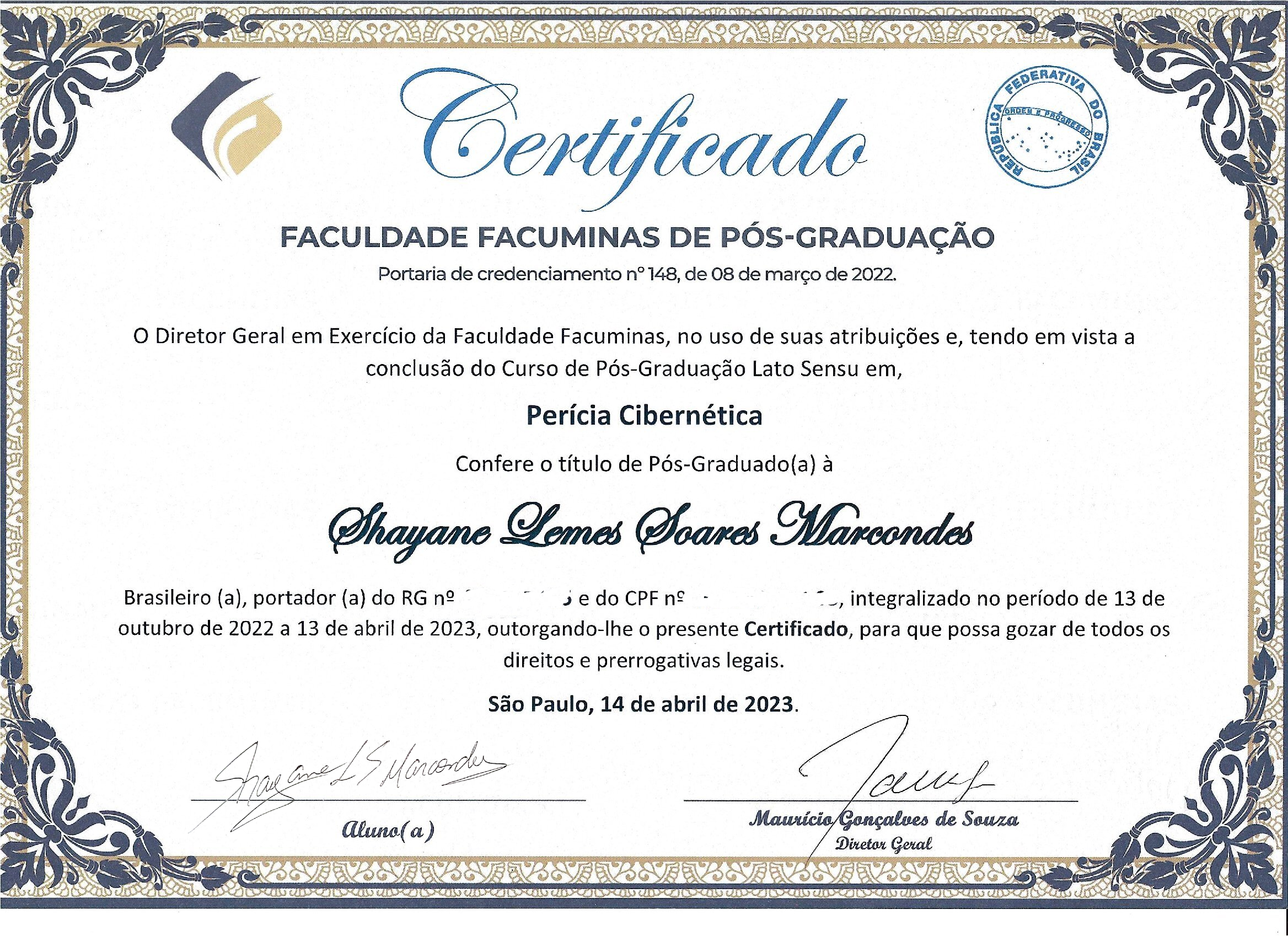 Certificado de Pós-Graduação 1