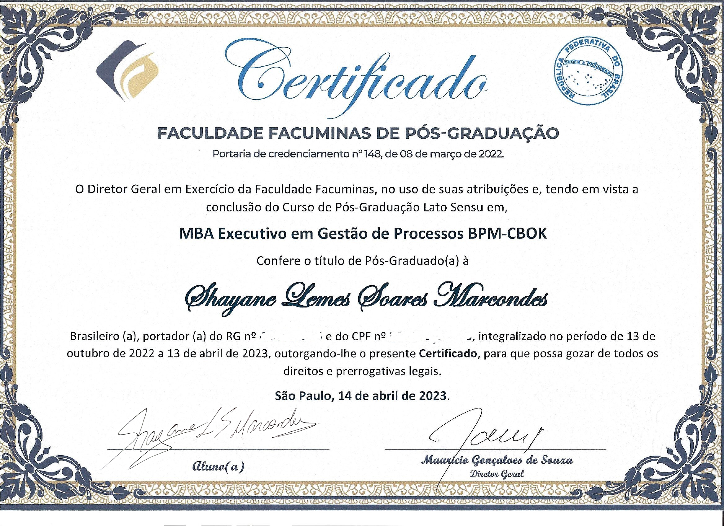 Certificado de Pós-Graduação 2