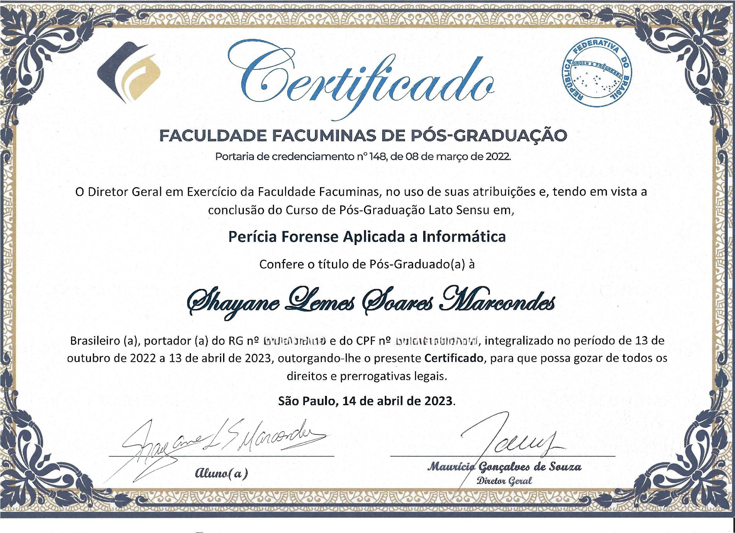 Certificado de Pós-Graduação 3